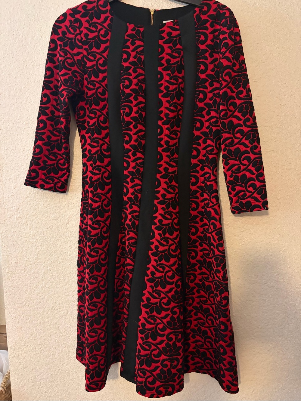 Dress Barn Red and Black Floral Patterned A-Line Dress